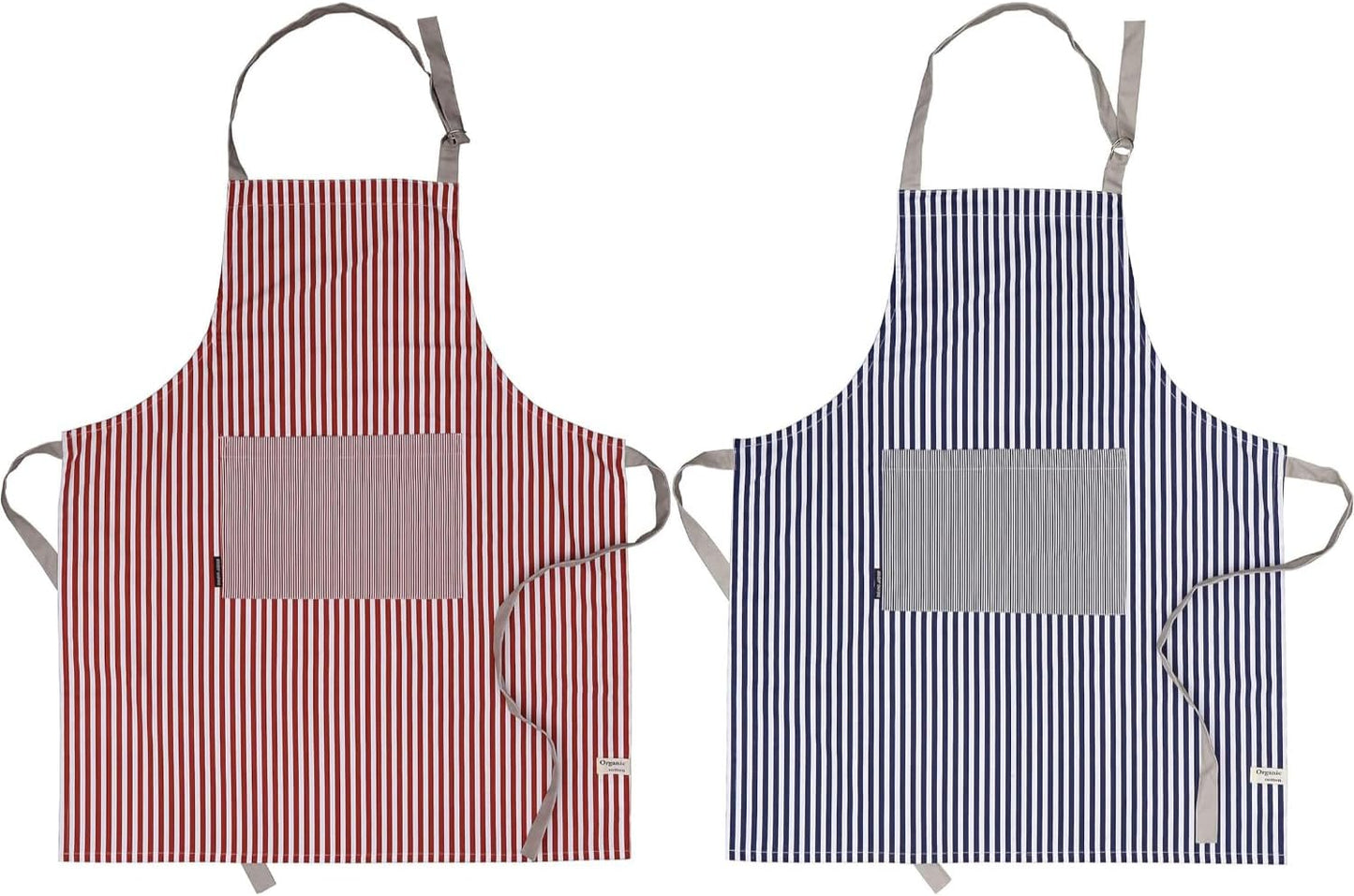 AMOUR INFINI Cotton Aprons for Women with Pockets Adjustable Strap and Waist Ties Washable Printed Aprons for Baking, Cooking, Gardening (Pack of 2- Blue & Rust)