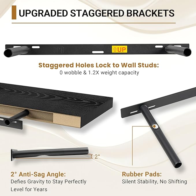 Black Floating Shelves for Wall 24 Inches Long, Heavy Duty Shelf for Bedroom - Image 5