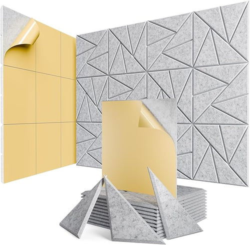 12 Pack Acoustic Panels with Self-Adhesive, Sound Panels High Density, by ROOME