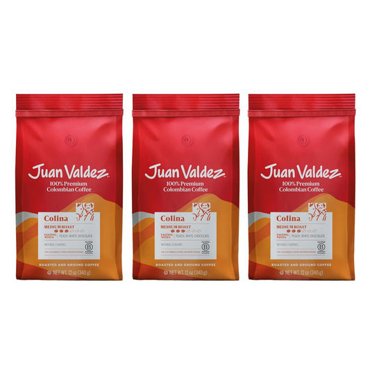 Juan Valdez Colina Ground Coffee, Balanced Roast 12 OZ - Premium Colombian Coffee - Unique “Caracolito” beans produce a coffee of balanced flavor (Pack of 3)