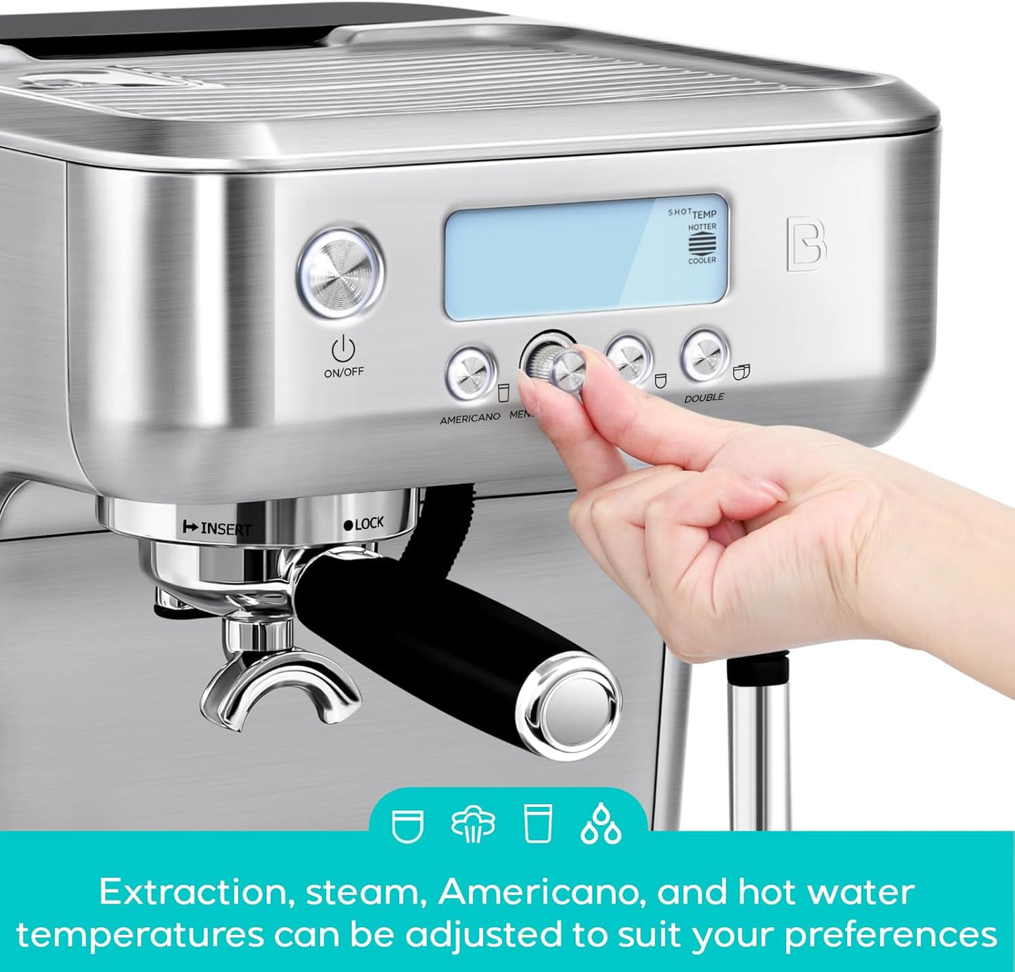 CASABREWS Neutron Pro Espresso Machine with Dual Boiler, 20 Bar Espresso Maker with Automatic Milk Frother and LCD Display, Cappuccino Latte Maker with Separate Hot Water System for Americano, Silver