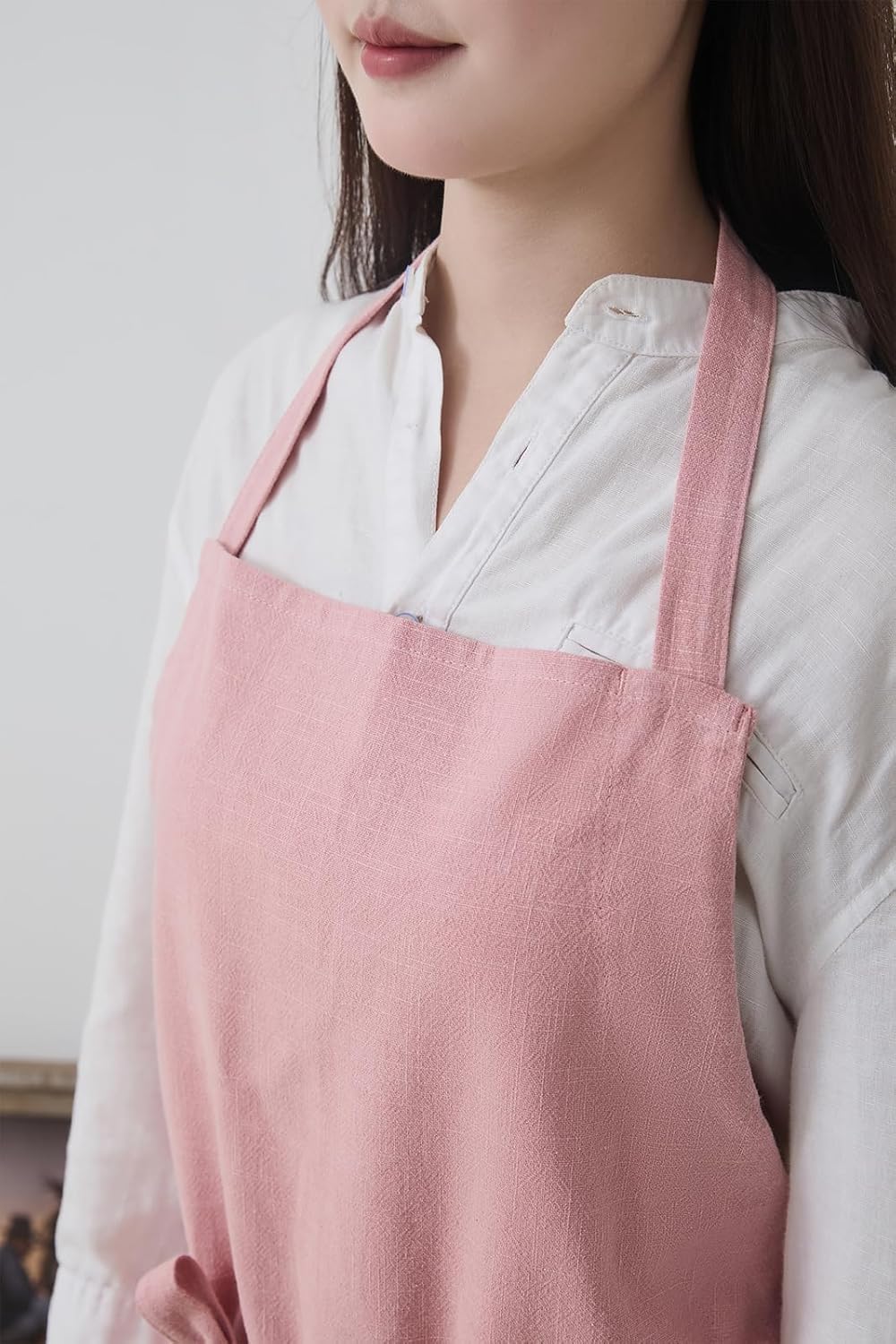 Cotton Linen Apron for Women - Adjustable Casual Apron with Pocktes, Great for Florist, Coffee House and Kitchen