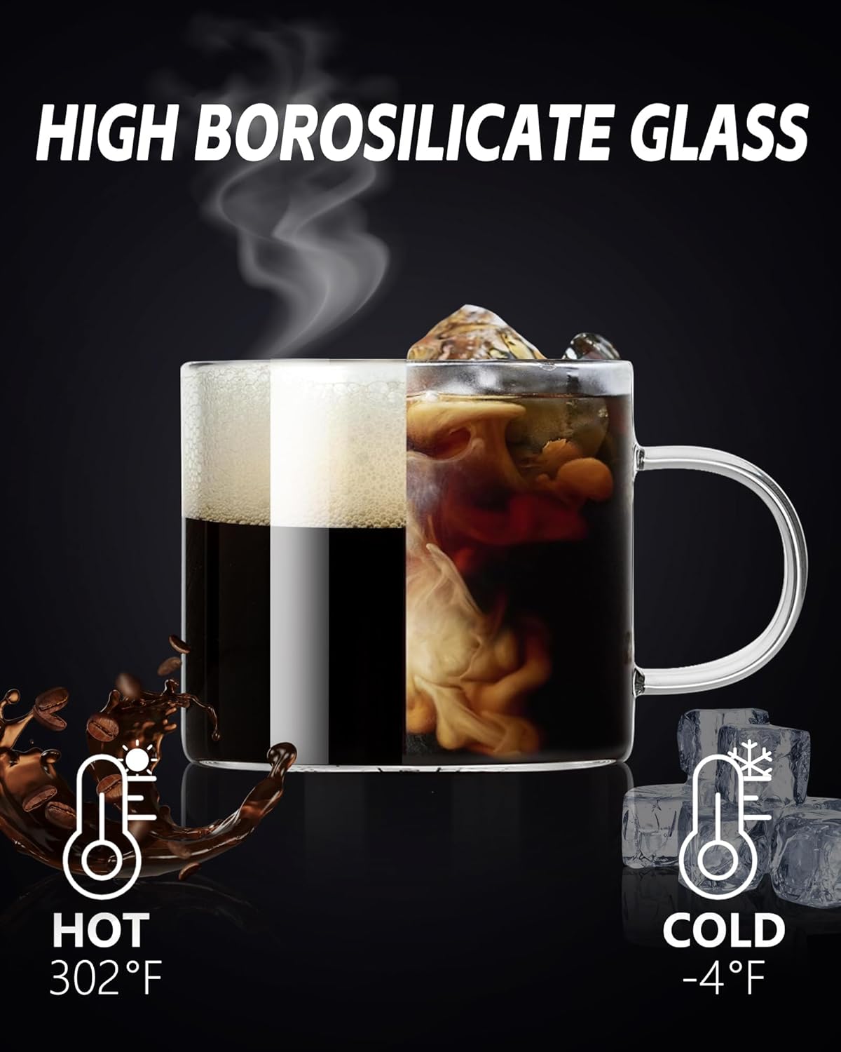 Espresso Cups Set of 4, 5 oz Small Shot Glasses with Handle, Clear Demitasse Mugs for Double Espresso or Tea, Coffee Machine Accessories