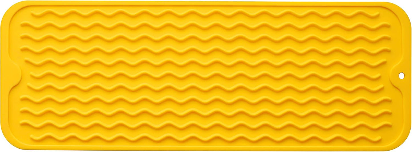 Silicone Dish Drying Mat for Multiple Usage,Easy clean,Eco-friendly,Heat-resistant Silicone Mat for Kitchen Counter,Sink,Bar,Bottle,or Cup Yellow M 17 inches x 6 inches