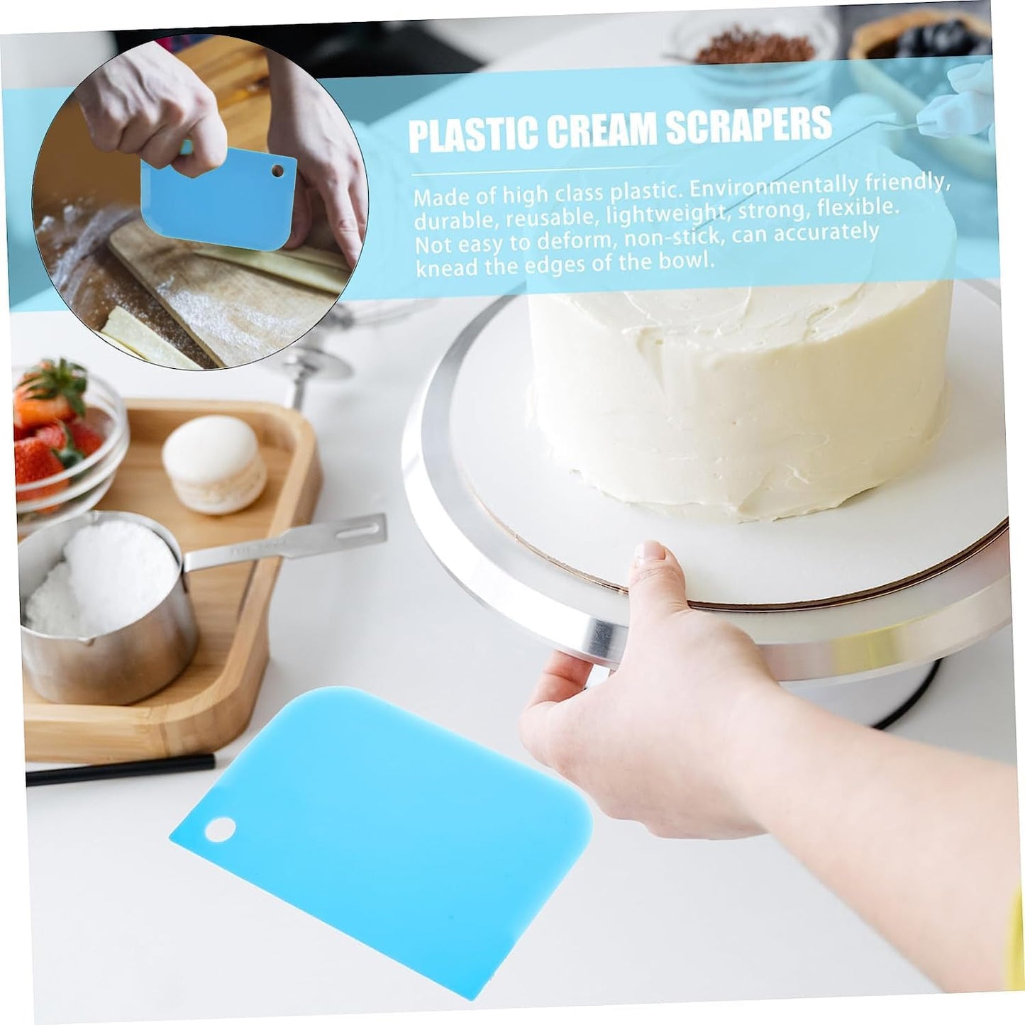 Plastic Scraper Tool Set,Bread Dough Scraper Dough Cutter,Flexible Plastic Bench Scraper For Baking,12 Pcs Cake Scraper Smoother(Blue).