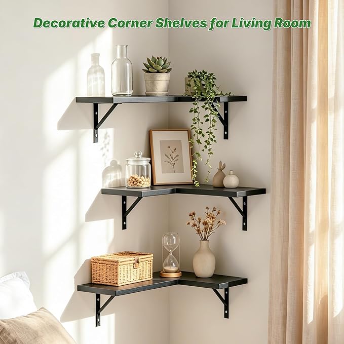 NATURE'S SOURCE Corner Floating Shelves, Corner Shelf Wall Mounted, Shelves - Image 5