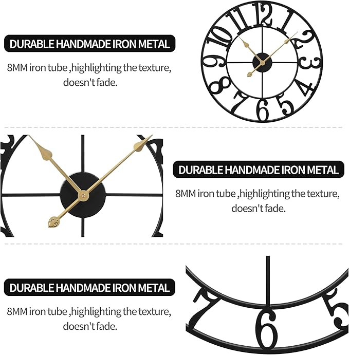 LEIKE Large Wall Clocks, Non Ticking, Battery Operated Rustic Round Modern Big - Image 4