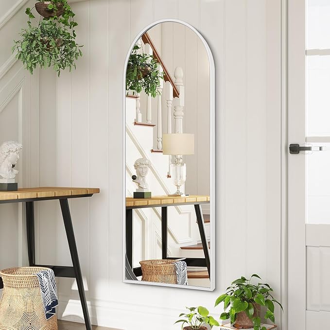 White 48"x16" Arched Full Length Mirror, Large Bathroom Wall Mirror Metal - Image 4