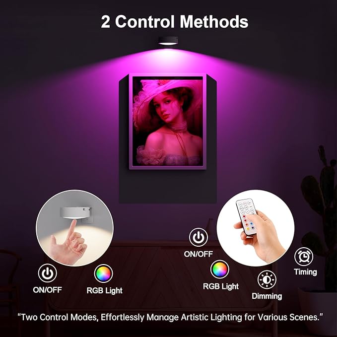 3 Pack Picture Lights for Wall, 13 RGB Color Rechargeable Battery Operated wall - Image 6