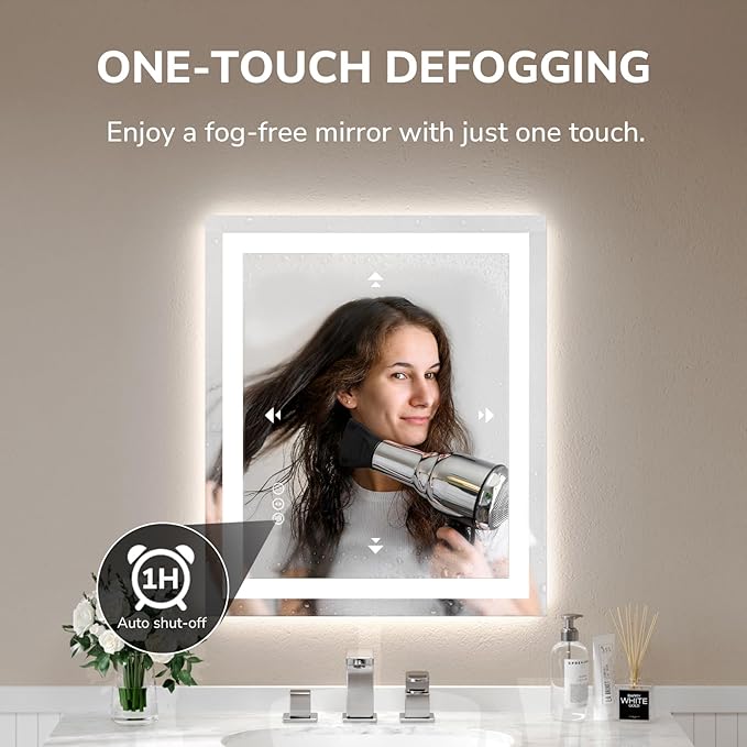 USHOWER LED Bathroom Mirror 24x32 Inch Tempered Glass - Image 2