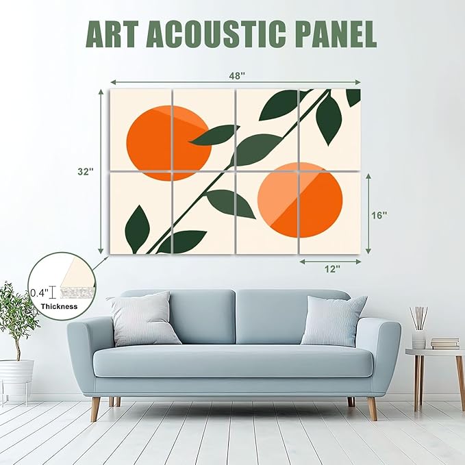 8 Pack Art Acoustic Panels Sound Absorbing Boho Botanical Leaf Orange Green - Image 2