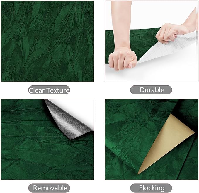 YENHOME Velvet Wallpaper Green Wallpaper - Image 4