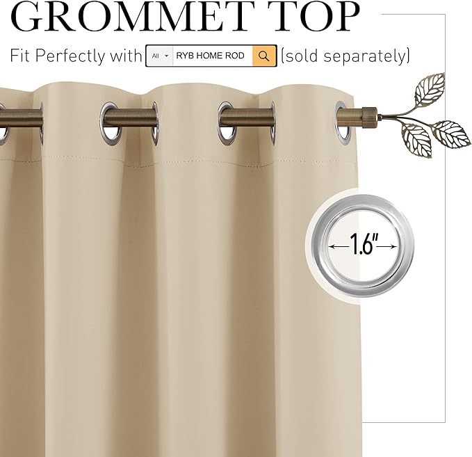 RYB HOME Room Divider Curtains Total Privacy Screen Thermal Insulated - Image 2