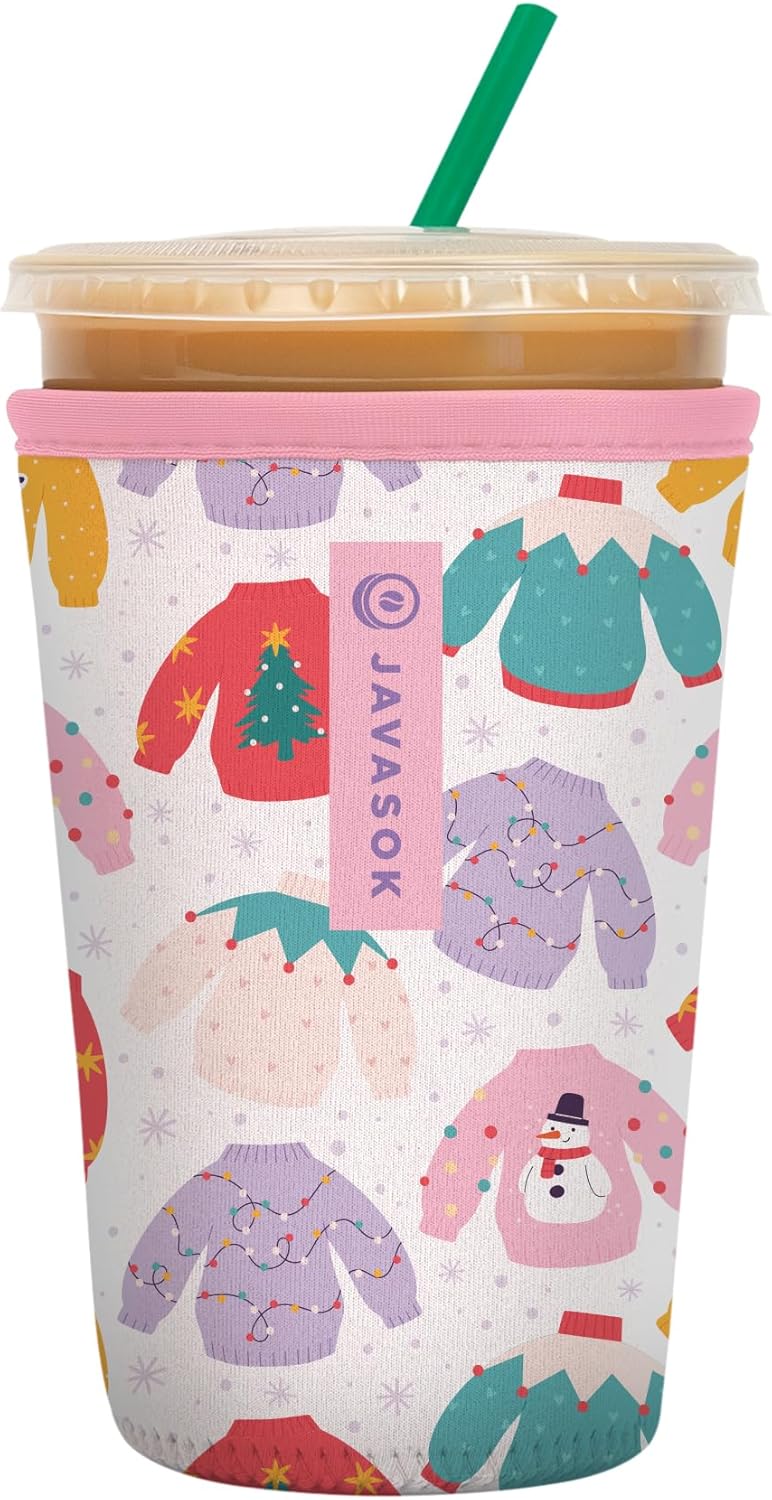 Sok It JavaSok Iced Coffee & Cold Soda Insulated Neoprene Cup Sleeve (Cozy Knits, Medium: 22-28oz)