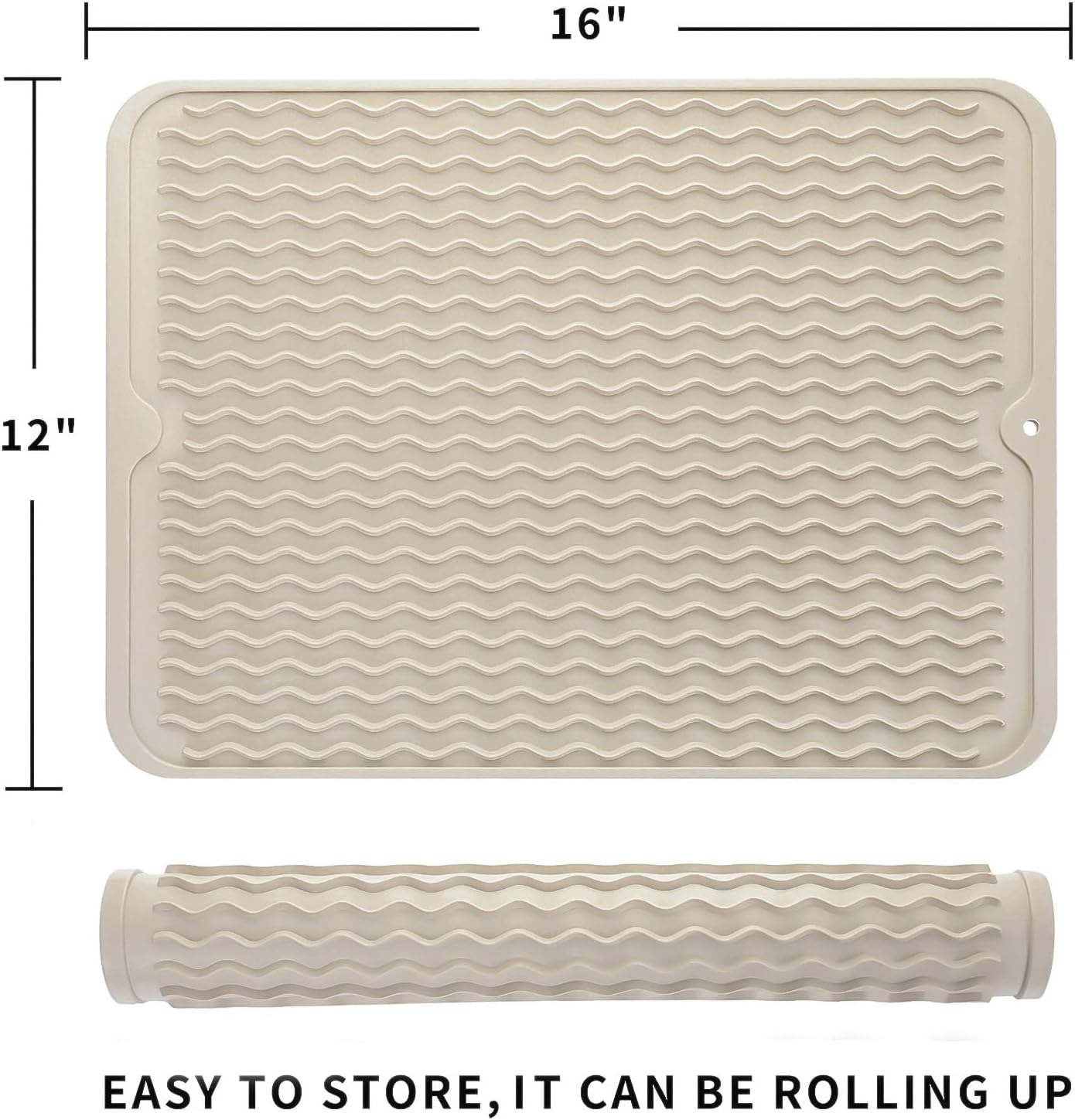 Silicone Dish Drying Mat for Multiple Usage,Easy clean,Eco-friendly,Heat-resistant Silicone Mat for Kitchen Counter or Sink,Refrigerator or drawer liner Tapioca L 16 inches x 12 inches