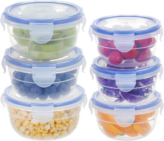 KIGI 6 PACK 20oz 10oz Plastic Mixing Bowls Set with Lid Leakproof Food Storage Container Set Portion Control Bento Box