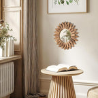 Honiway Wall Mirror Decorative 12 inch Rustic Wood Mirror Sunburst Boho Mirror - Image 3