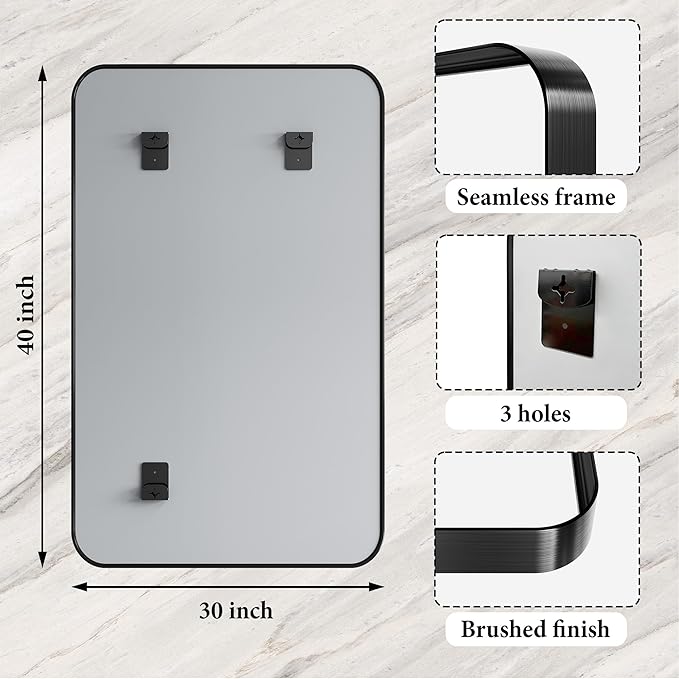 28x32 Inch Black Metal Framed Bathroom Mirror - Image 3