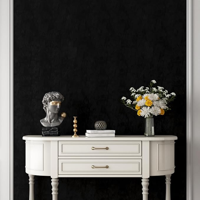 YENHOME Black Velvet Textured Peel and Stick Wallpaper Vintage Crinkle Velvet - Image 5