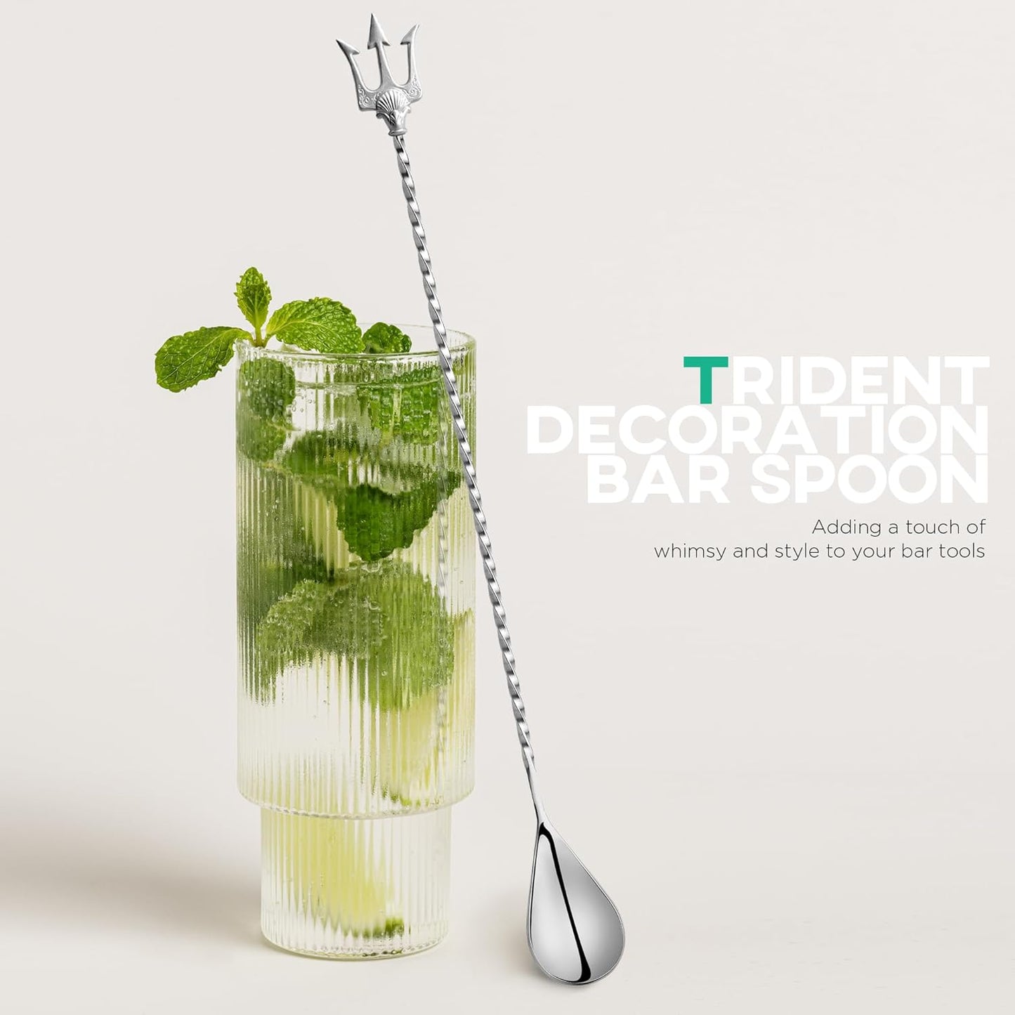 Homestia Bar Spoon Cocktail Mixing Spoon - 12'' Long Handle Stainless Steel Cocktail Stirrers with Trident Fork for Professional Bartender and Home Use, Stirrer Stir Bartender Tool