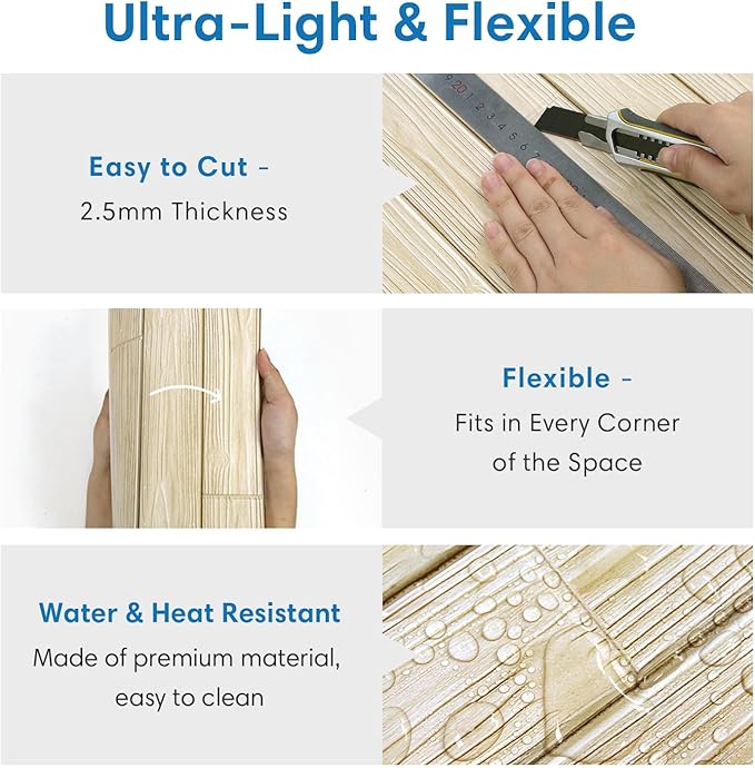 COMSTICKC Peel and Stick Faux Wood Wall Sticker Wall Panels, Ultra-Light Thin - Image 5