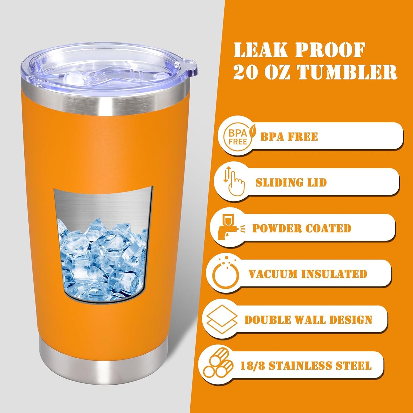 20 oz Tumbler with lid Double Wall Vacuum Insulated Tumblers Stainless Steel Coffee Mug Travel Coffee Tumbler Powder Coated Tumbler Cup Keep Hot&Cold - (Orange 1 Pack)