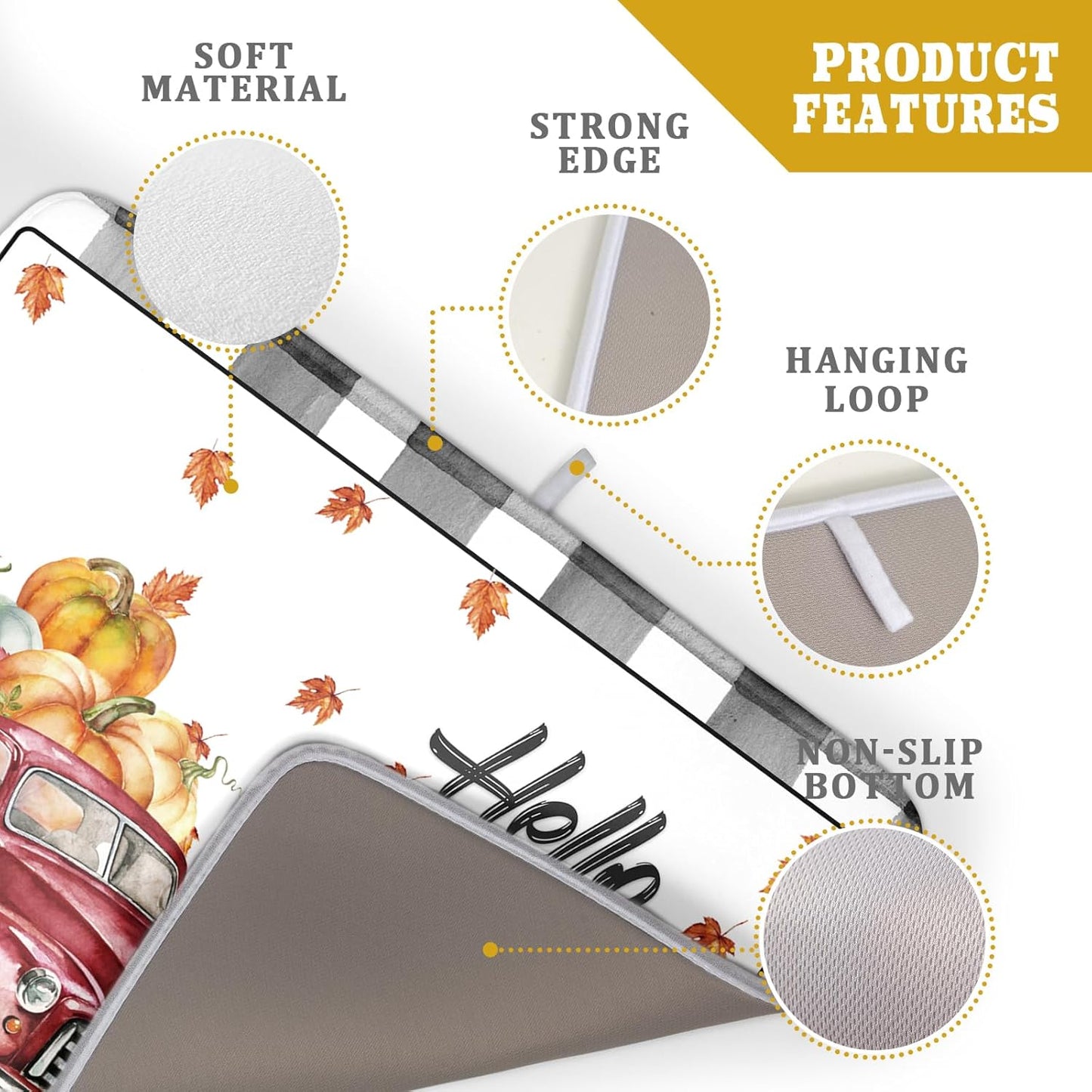 Hello Fall Pumpkin Dish Drying Mat for Kitchen Counter Decor 18x24 Inch Red Truck Harvest Absorbent Reversible Microfiber Dish Drying Pad Buffalo Check Plaid Dish Drainer Rack Mats for Coffee Bar