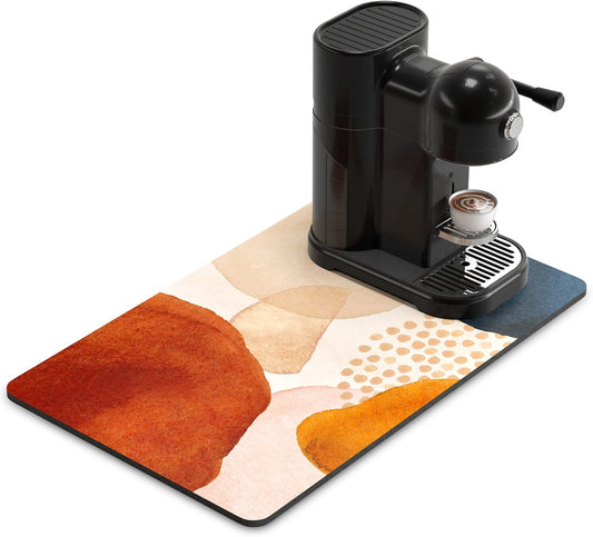 Rnivvi Coffee Mat, 12" x 19" 3MM Cute Boho Theme Coffee Bar Mats for Espresso Machine Station Accessories and Organizer, Hide Stain Rubber Backed Absorbent Dish Drying Pad for Kitchen Counter, Stones