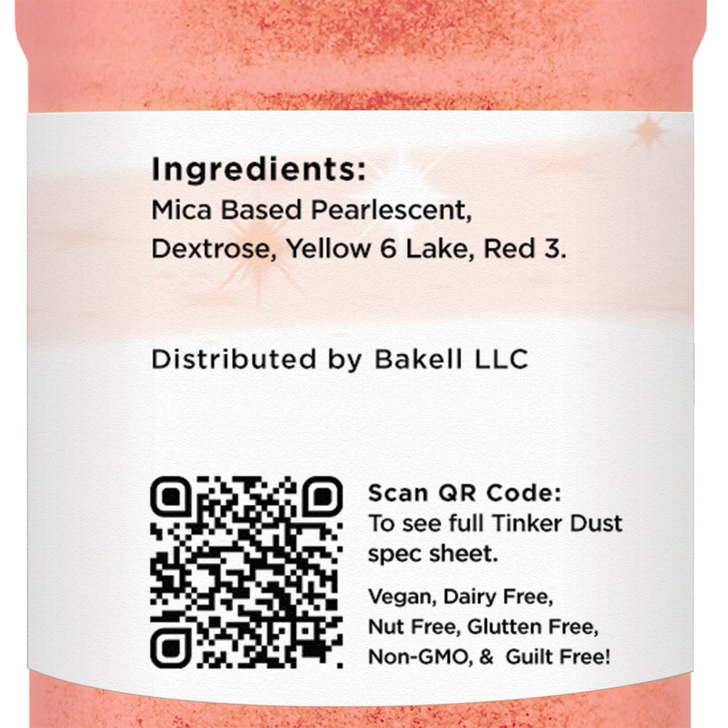 BAKELL Peach Edible Glitter, 45 Grams | TINKER DUST Edible Glitter | KOSHER Certified | 100% Edible Glitter | Cakes, Cupcakes, Cake Pops, Drinks, Dessert Vegan Glitter & Dusts (45g Shaker, Peach)