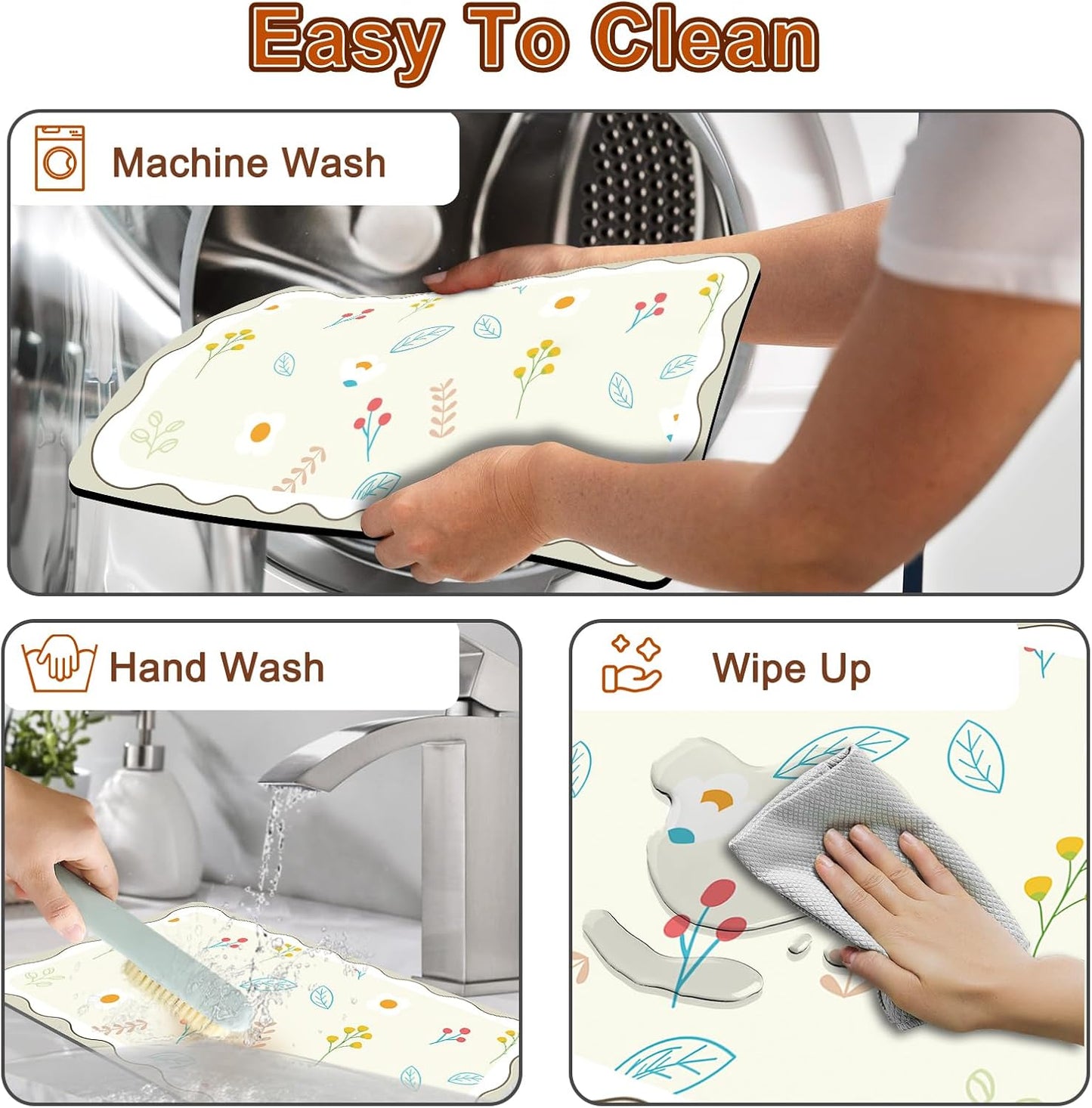 Dish Drying Mat 16" X 24", Super Absorbent & Cuttable Coffee Mats for Countertop, Kitchen Counter Mat Fits Under Coffee Maker or Machine, Hide Stain Drying Pad for Dish Drying Rack, Cute Flower