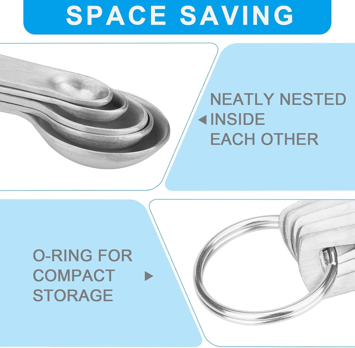 Mini Measuring Spoon Set, Heavy Duty Stainless Steel Measuring Spoons for Cooking Baking, Tablespoon Teaspoon for Dry or Liquid Ingredients, Fits in Spice Jar, 1/64 1/32 1/16 1/8 1/4 tsp