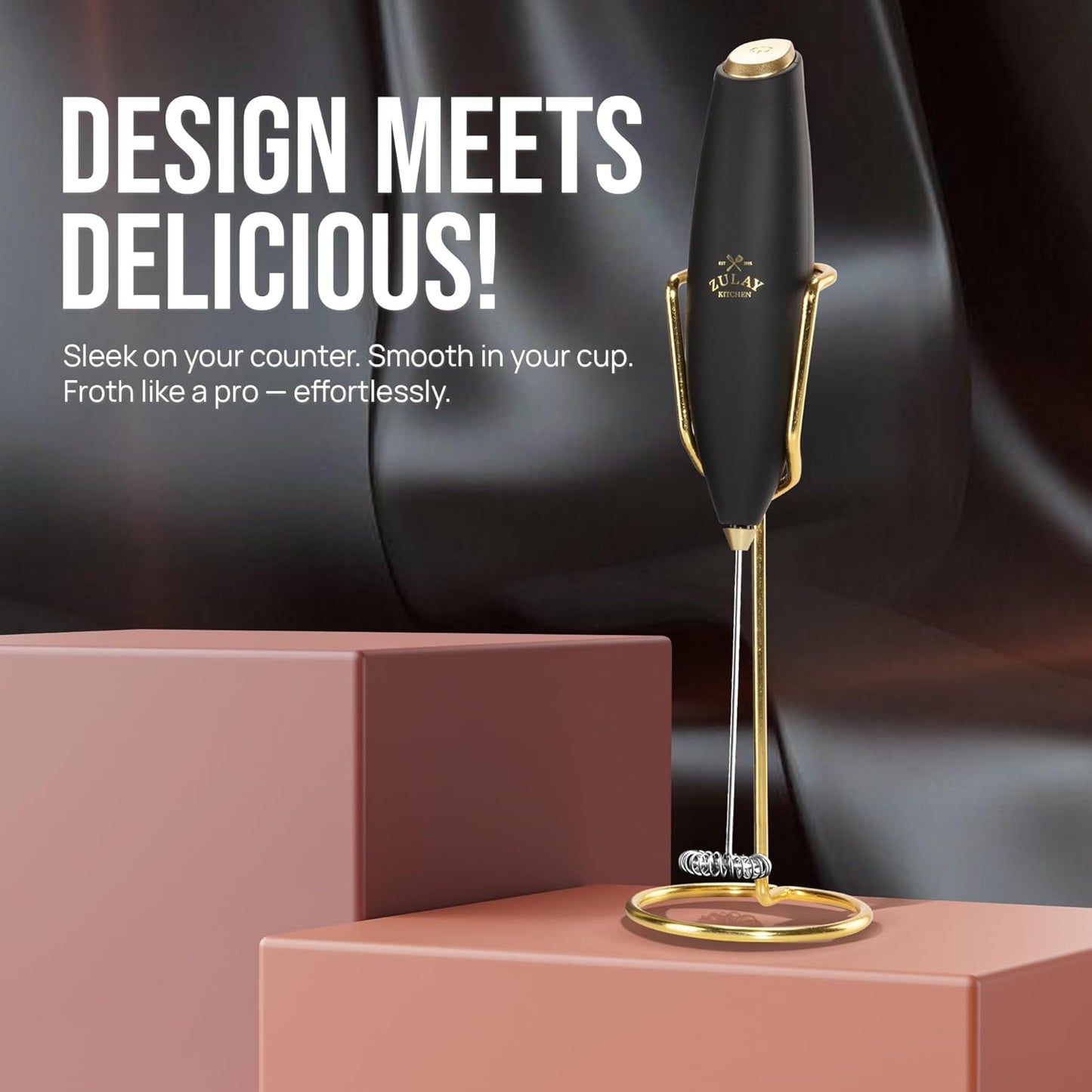 Zulay Kitchen Executive Series Luxury Gift Milk Frother with 4 Duracell Batteries – Handheld Electric Foam Maker for Coffee, Lattes & Hot Chocolate – Deluxe Finish, Ultimate Gift for Coffee Lovers