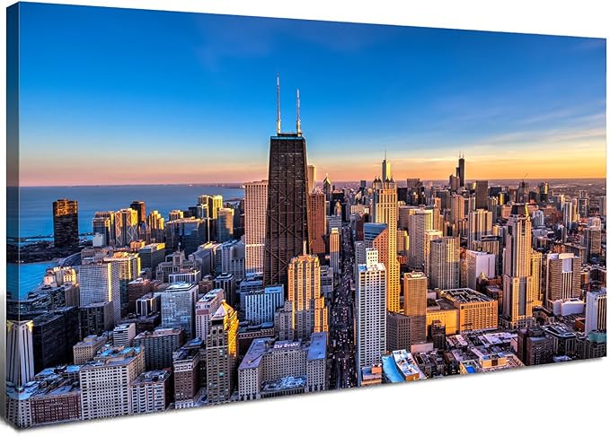 AIYISU Sunset Chicago Wall Art USA City Wall Decor Chicago Skyline Picture by HOME