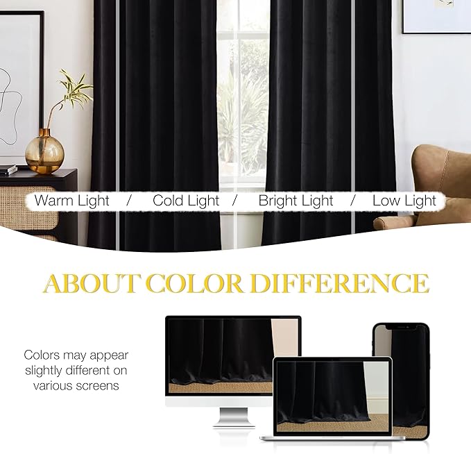 NICETOWN Black Velvet Blackout Curtains, Solid Heavy Matt Rod Pocket - Image 5