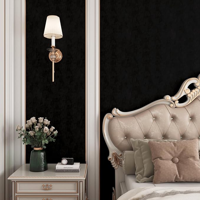 YENHOME Black Velvet Textured Peel and Stick Wallpaper Vintage Crinkle Velvet - Image 2