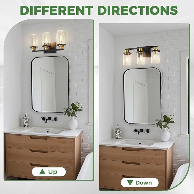 DORESshop Bathroom Light Fixtures, 3-Light Black and Gold Bathroom Lights Over - Image 7
