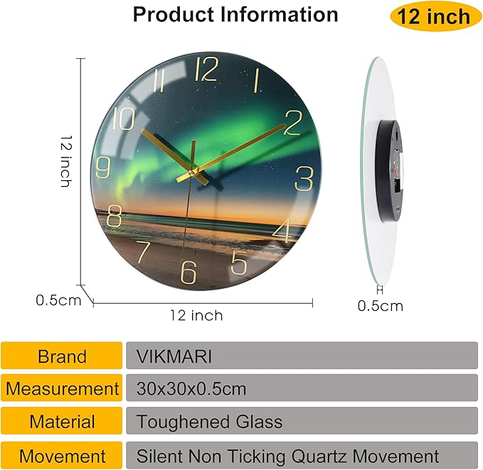 VIKMARI 12 Inch Modern Wall Clock, Aesthetic Black and Gold Decor Accessories - Image 2