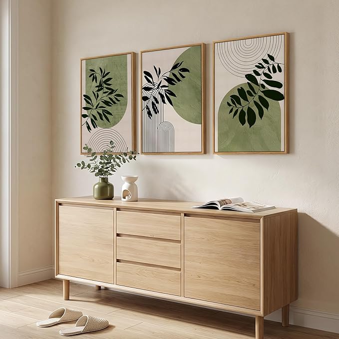 Framed Boho Botanical Wall Art for Living Room, 3 Piece Modern Green Bohemian - Image 2