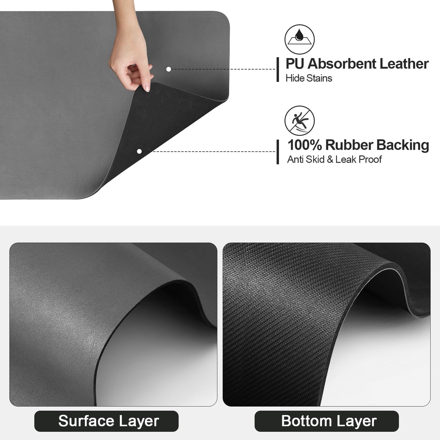 Dish Drying Mat for Kitchen Counter | Coffee Bar Mat for Countertops | Heat Resistant Drainer Mat with Non-slip Rubber Backed | Hide Stain Kitchen Absorbent Draining Mat | Dark Grey 16"x24"