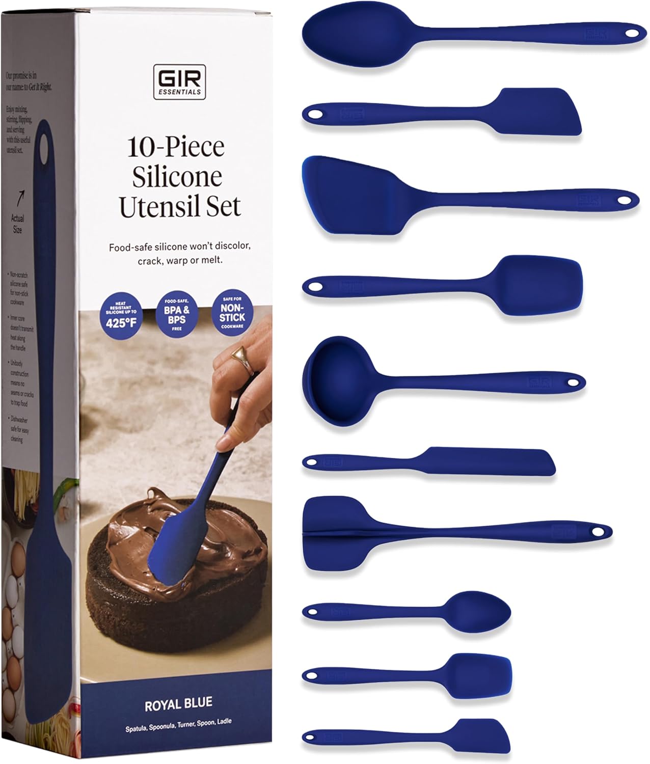 GIR: Get It Right 10 Piece Silicone Utensil Set - Ladle, Spatula, Flip, Spoon & Spoonula, Non-Stick, Heat Resistant, Dishwasher Safe, Silicone Kitchen Utensils, Baking Supplies