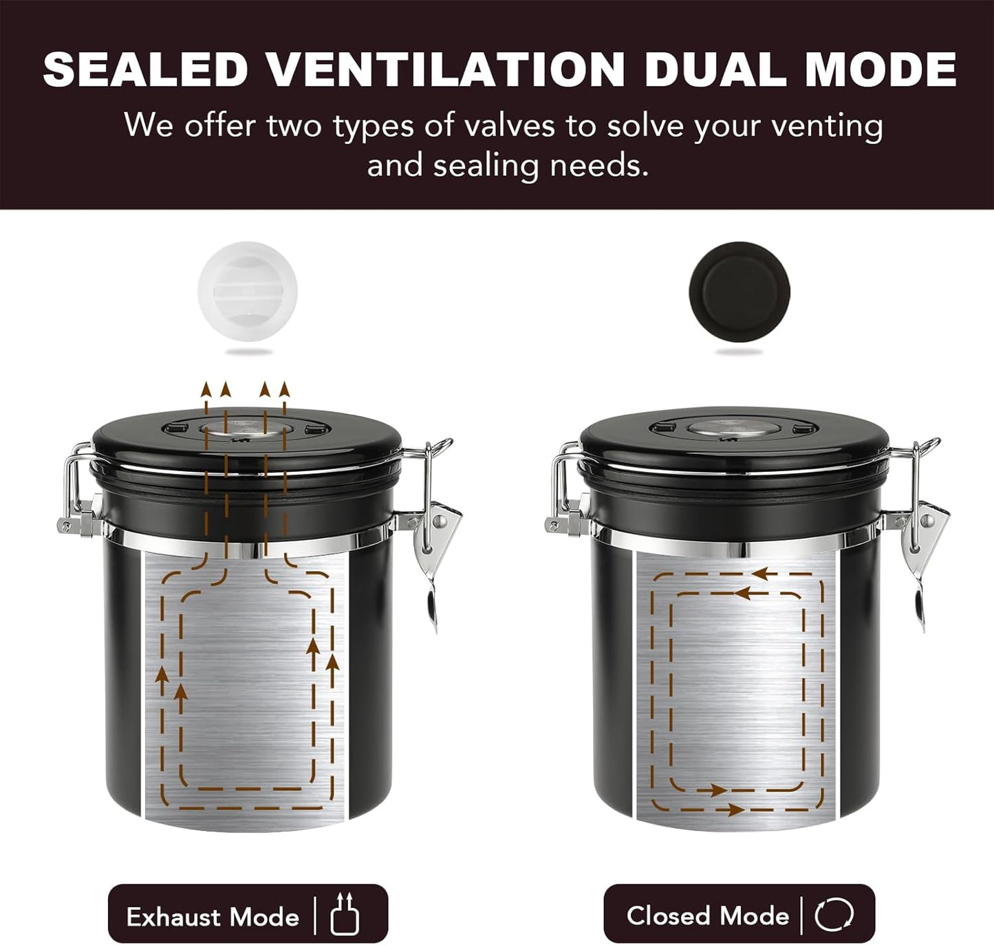 ShanSon Coffee Canister Airtight Coffee Container Stainless Steel Coffee Bean Storage Container with Scoop and See Through Window Coffee Canister for Beans Grounds Sugar Flour Tea Cereal,16OZ, Black