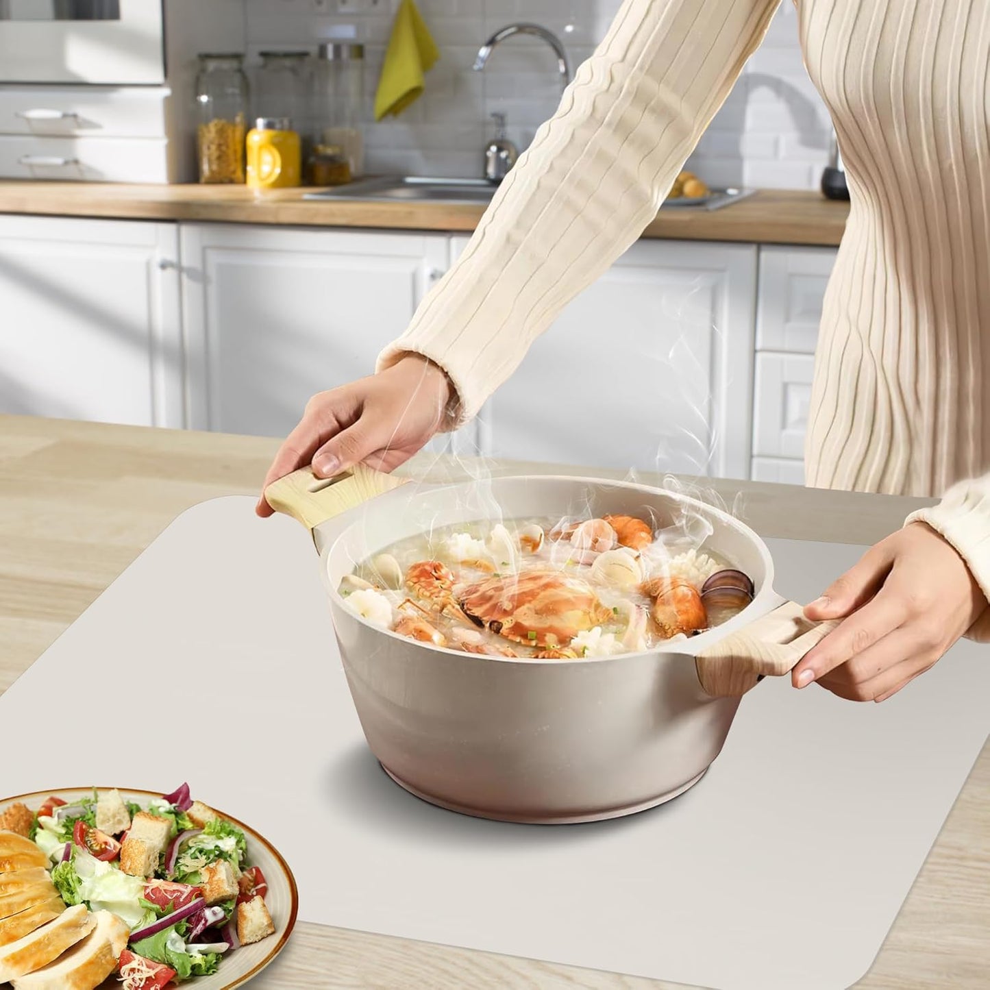 Silicone Mat for Kitchen Counter, Silicone Mat Trimable to Size (Light Grey, 15.7×11.8inch-4pcs), BPA-Free Silicone Placemat, Heat-Resistant NonSlip Table Mat for Air Fryer, Countertop Protector Mat