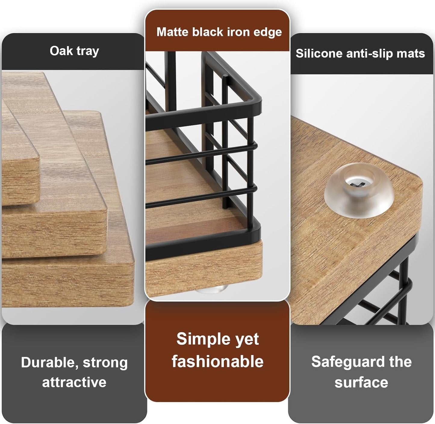 Wican Guest Towel Holder Tray for Bathroom, Acacia and Iron Napkins Holder for Powder Room Dinning Table Wooden Basket for Disposable Paper Hand Towels Black and Acacia