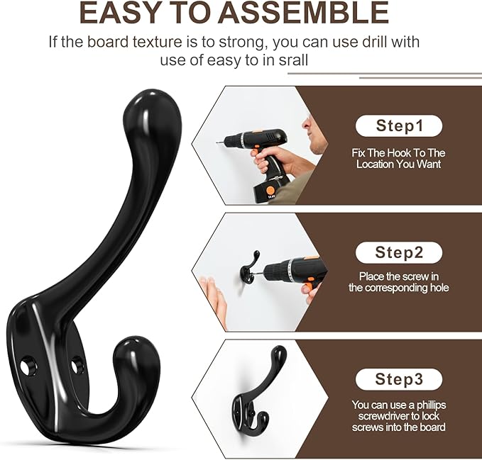 Coat Hooks, 16 Pack Black Metal Heavy Duty Screw-in Wall Hooks - Image 4