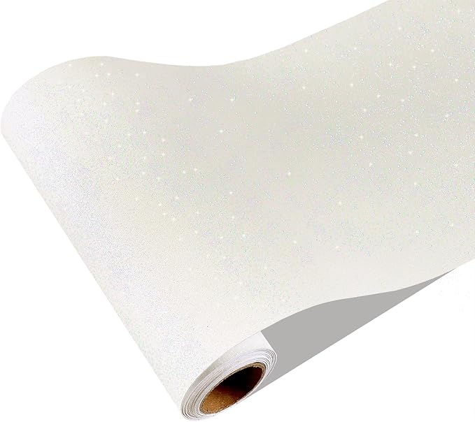 CRE8TIVE Off-White Glitter Wallpaper 8"x354" White Peel and Stick Wallpaper by CRE8TIVE