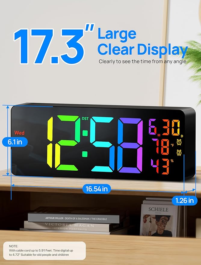 MASHI 17.3" Large Digital Wall Mount Clock, Digital Clock - Image 2