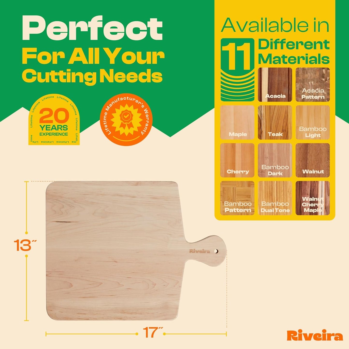 Riveira Maple Wood Cutting Board – Gourmet Maple Grandeur: 17 x 13 Wooden Cutting Board – Natural Wooden Cutting Boards For Kitchen Decorative – Innovative Juice Grooves Maple Wooden Chopping Board