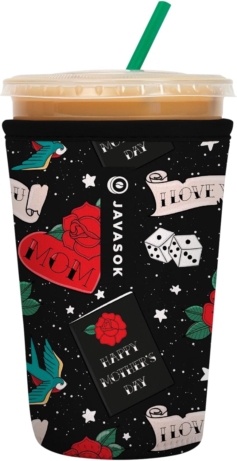 Sok It JavaSok Iced Coffee & Cold Soda Insulated Neoprene Cup Sleeve (Heart & Soul, Medium: 22-28oz)