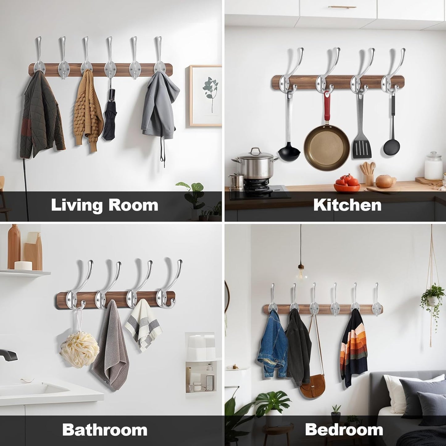 Wall Hooks for Hanging, 25-Pack Heavy Duty Metal Coat Hooks, for Living Room, Bathroom, Kitchen, Bedroom for Towel, Hat, Key, Closet, Bag (Silver)