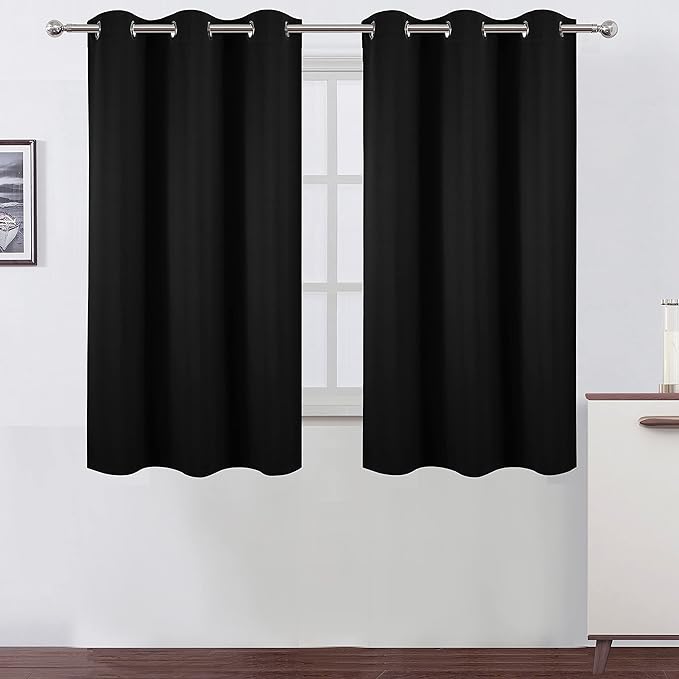 LEMOMO Black Blackout Curtains/38 x 54 Inch/Set of Two Panels Grommet Living by Lemomo